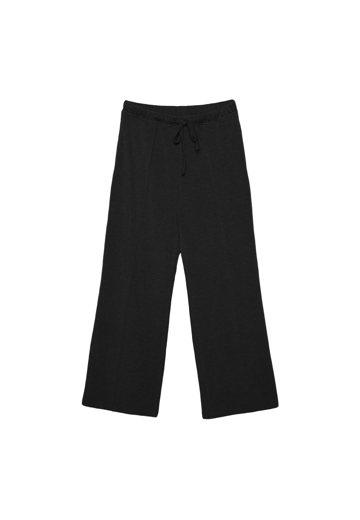 Soft-touch wide-leg pin-tuck joggers — Black