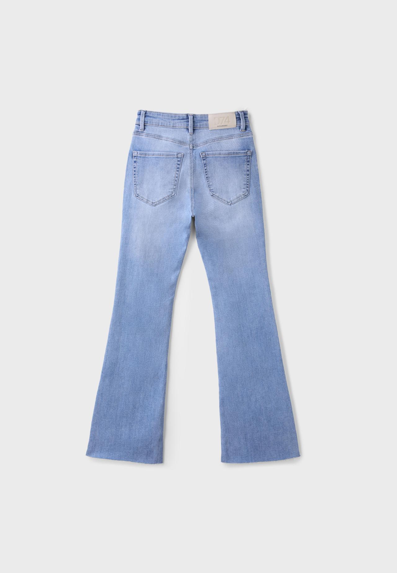 D74 stretch bell bottom jeans with slit — MEDIUM LIGHT BLUE DENIM