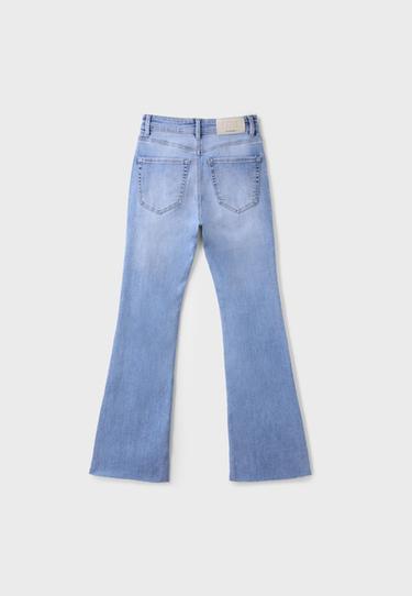 D74 stretch bell bottom jeans with slit — MEDIUM LIGHT BLUE DENIM 8
