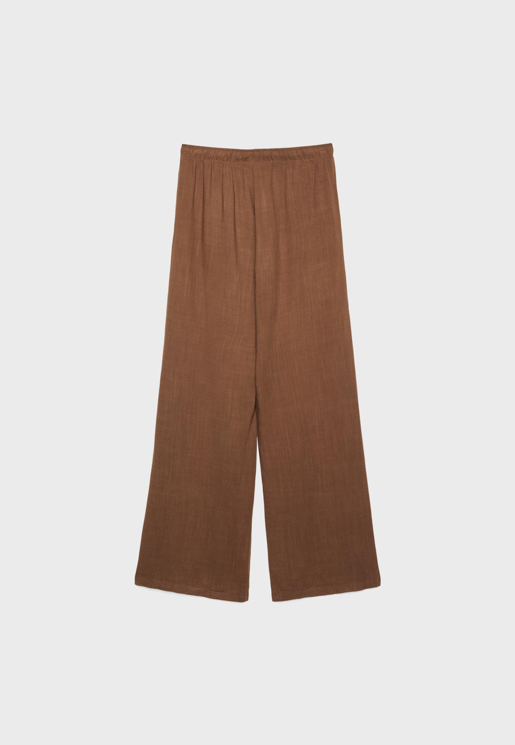 Straight-leg linen-look trousers — Brown