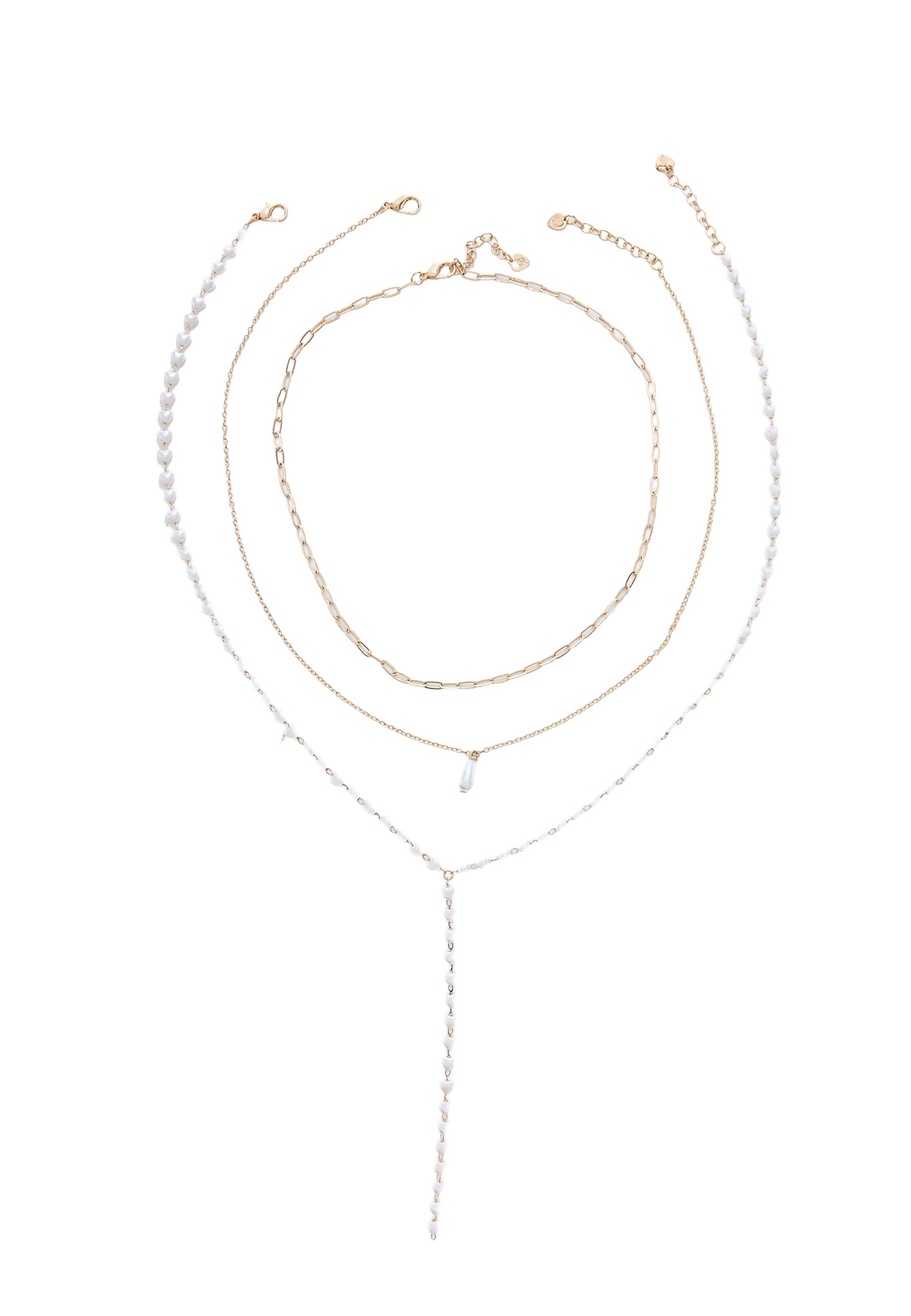 Set of 3 faux pearl lariat necklaces — Gold