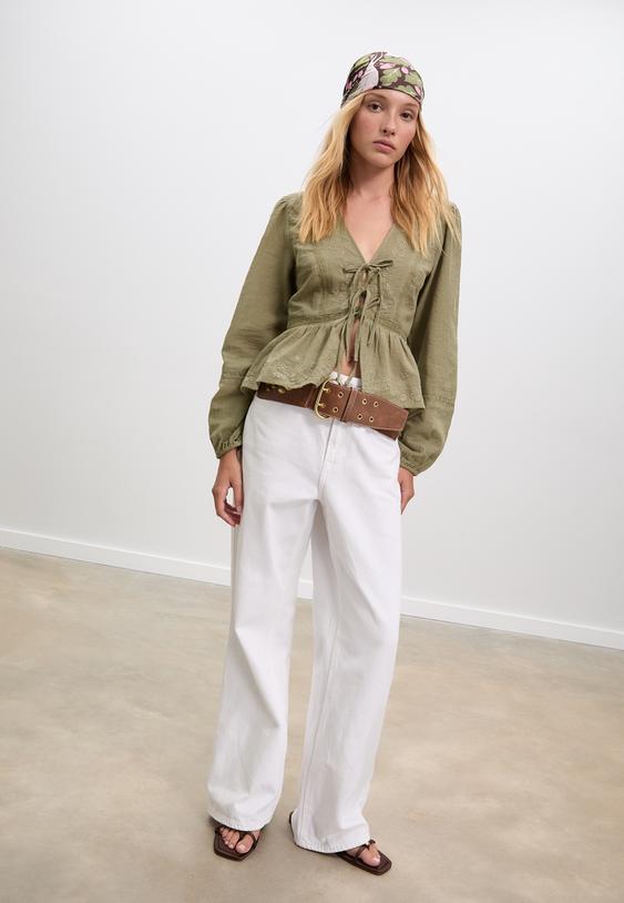 loose fitting embroidered knot blouse