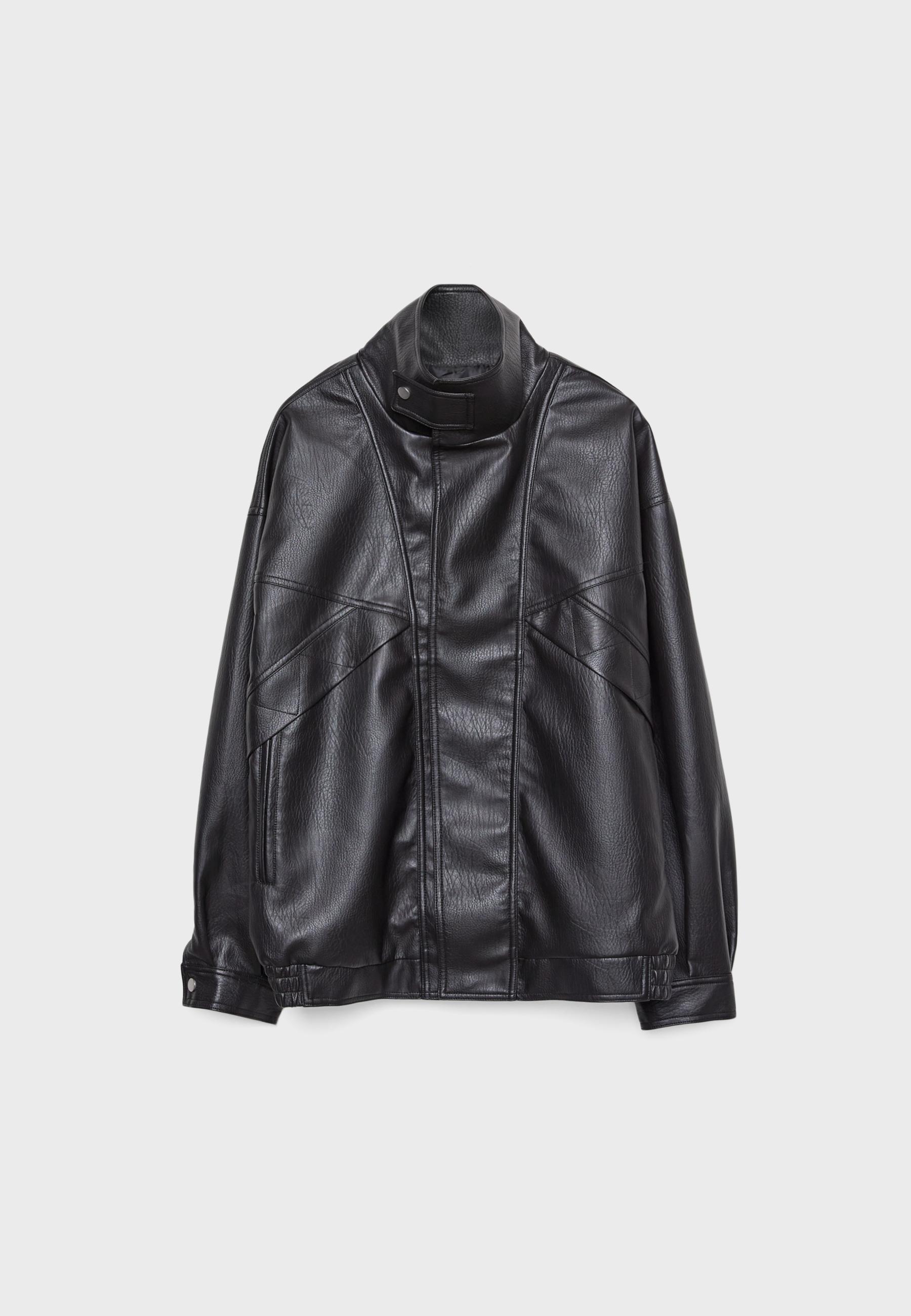 Oversize leather effect jacket — Black