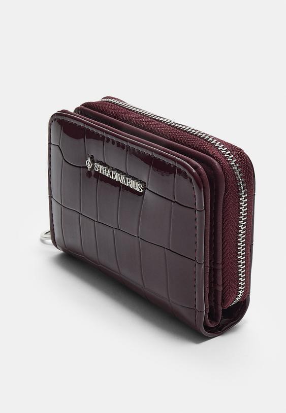Stradivarius Zipped Mock Croc Purse Burgundy Os