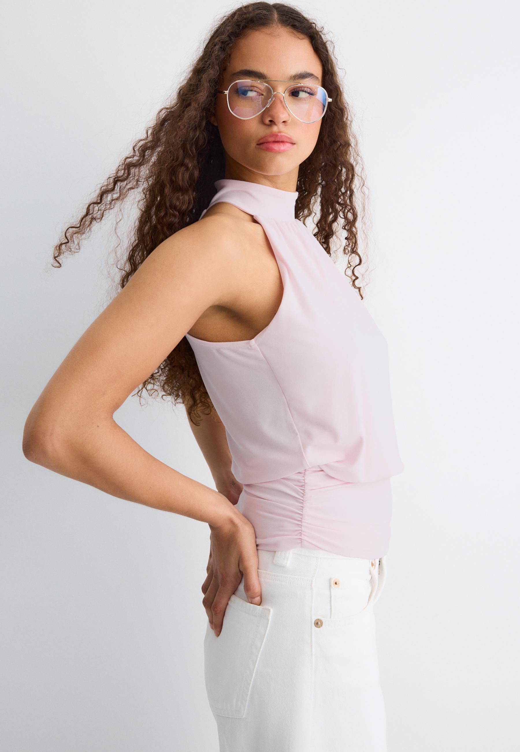 Puff-effect halter top — Salmon pink