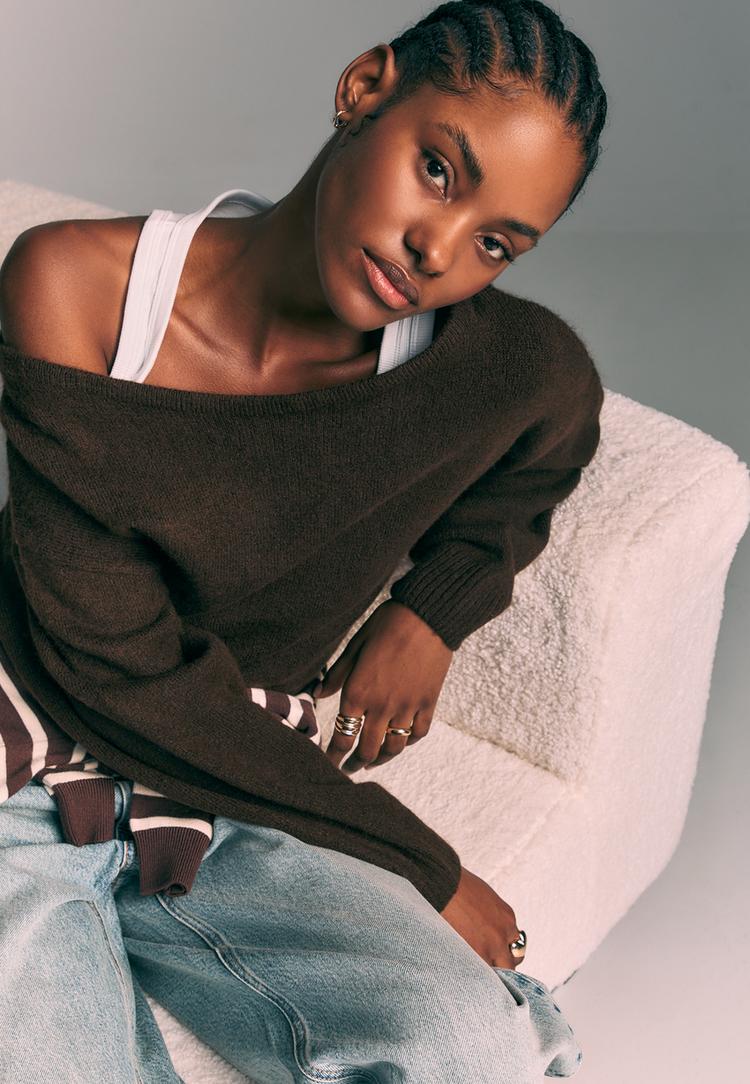 gebreide trui met boothals en zachte touch