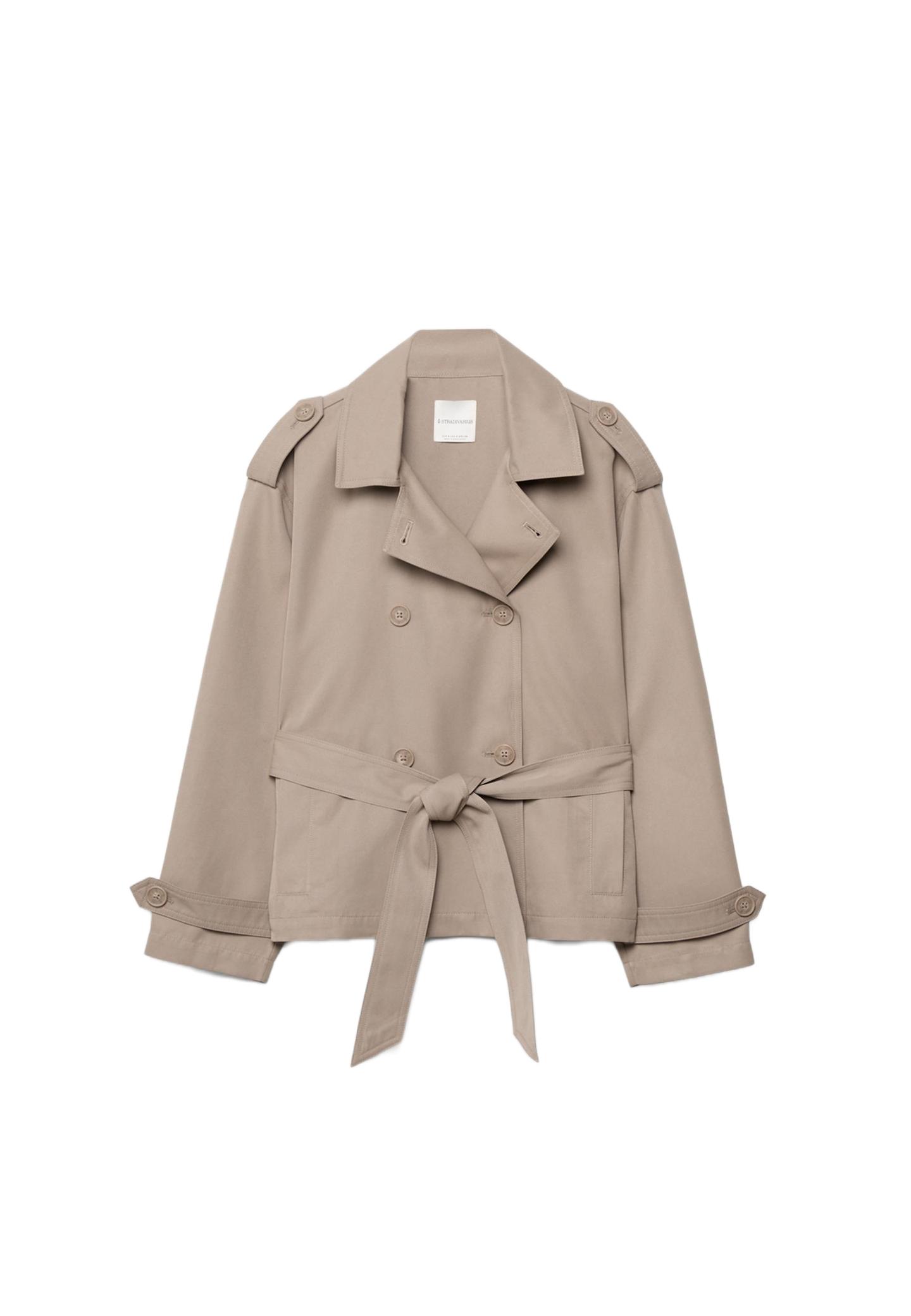 Kemerli ve dökümlü kısa trençkot - Görsel 10