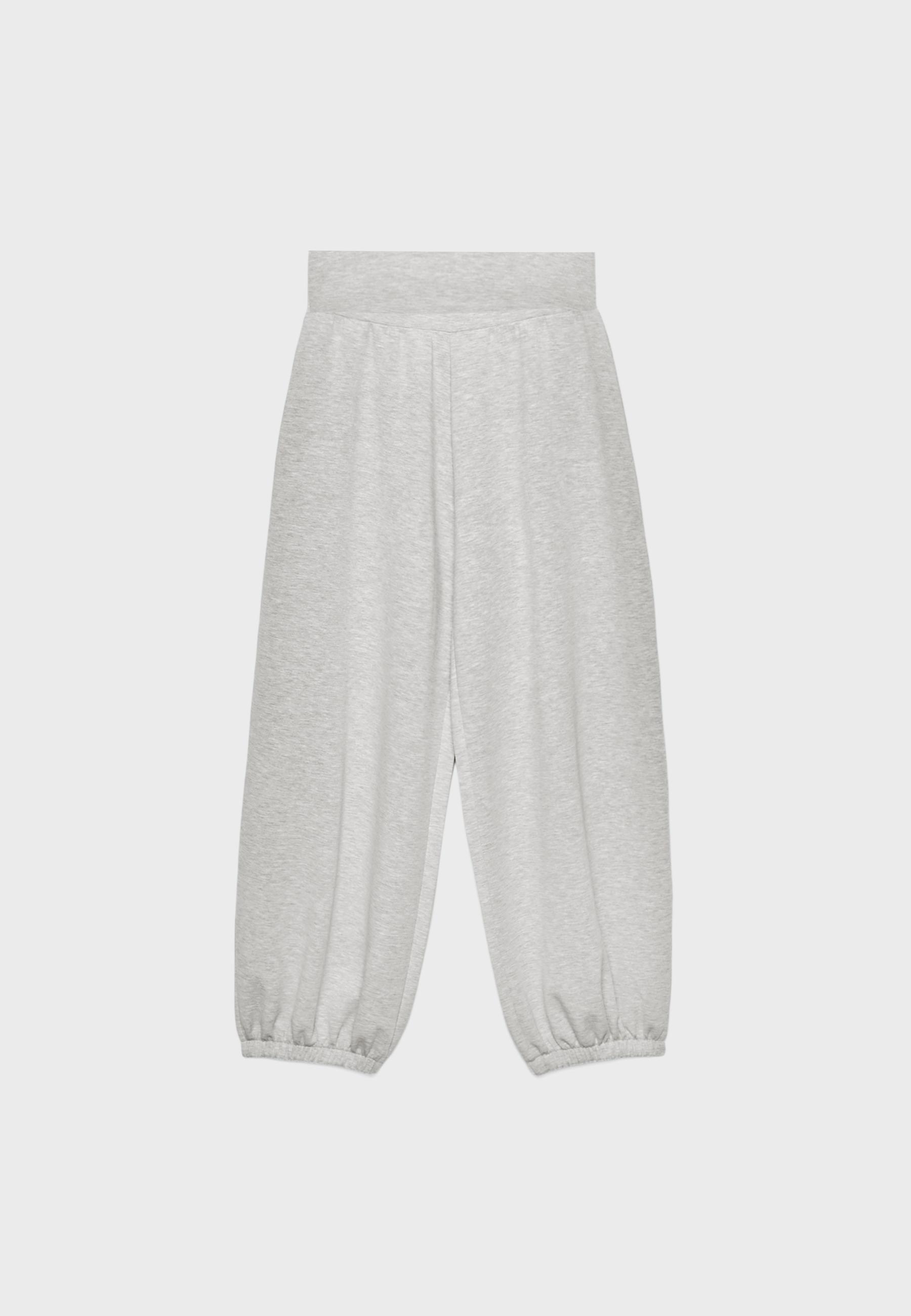 Soft-touch balloon jogger trousers with turn-up waist — Grey melange