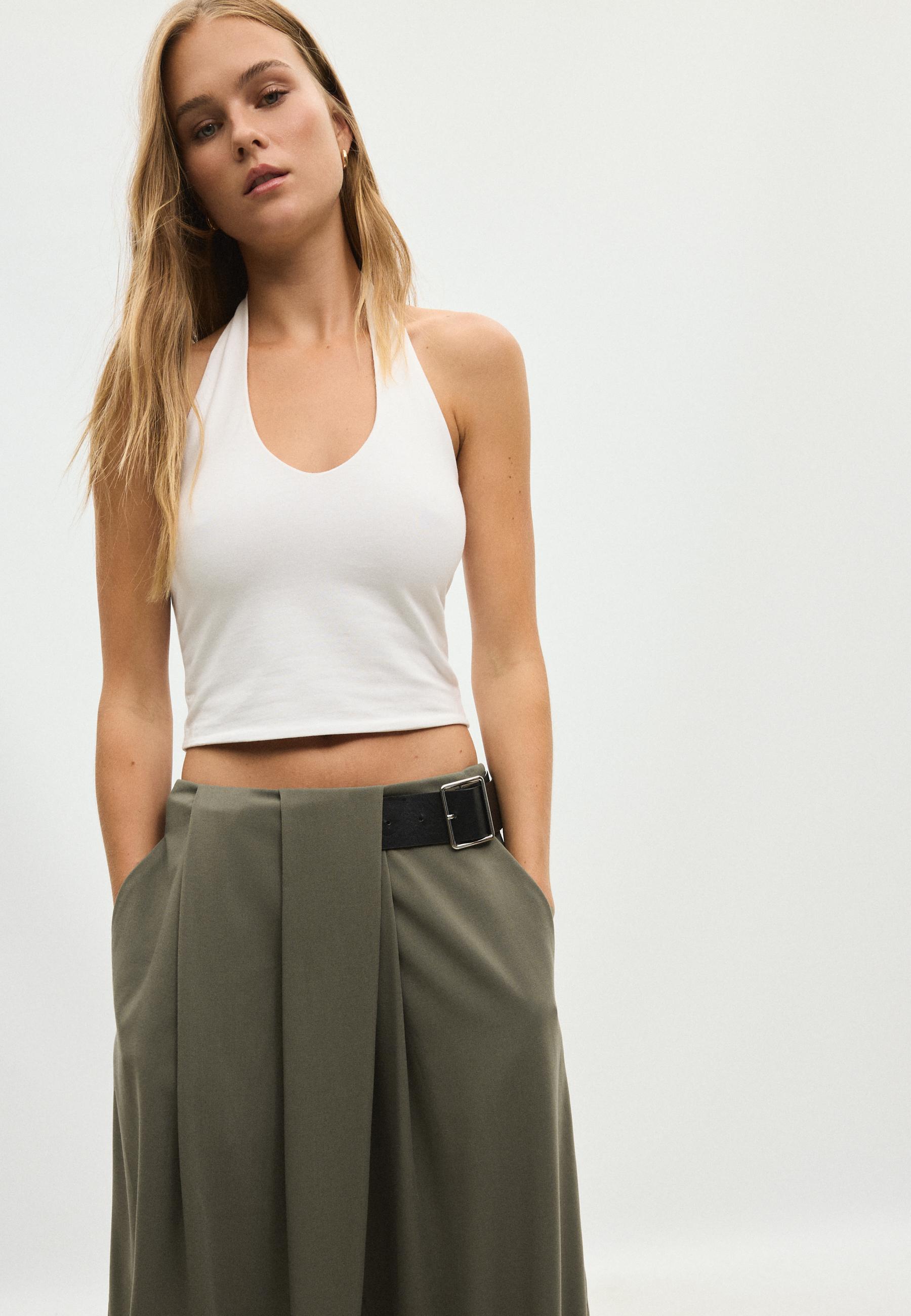 Darted smart trousers with belt — Khaki