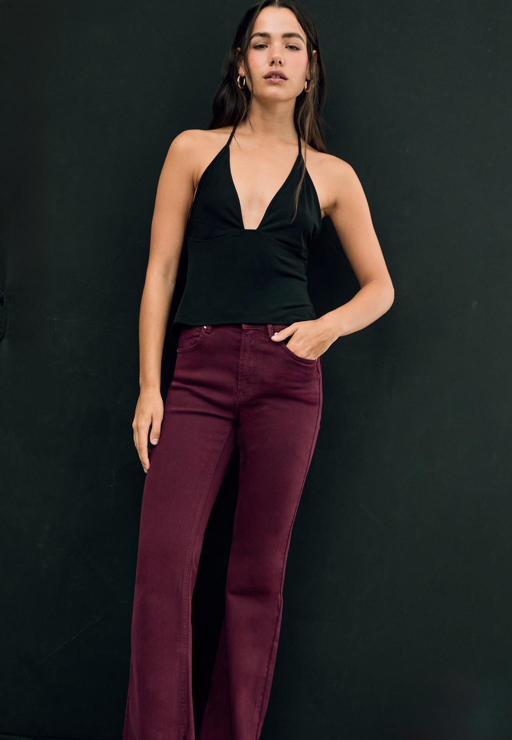 D74 Stretch-Schlaghose mit Schlitz