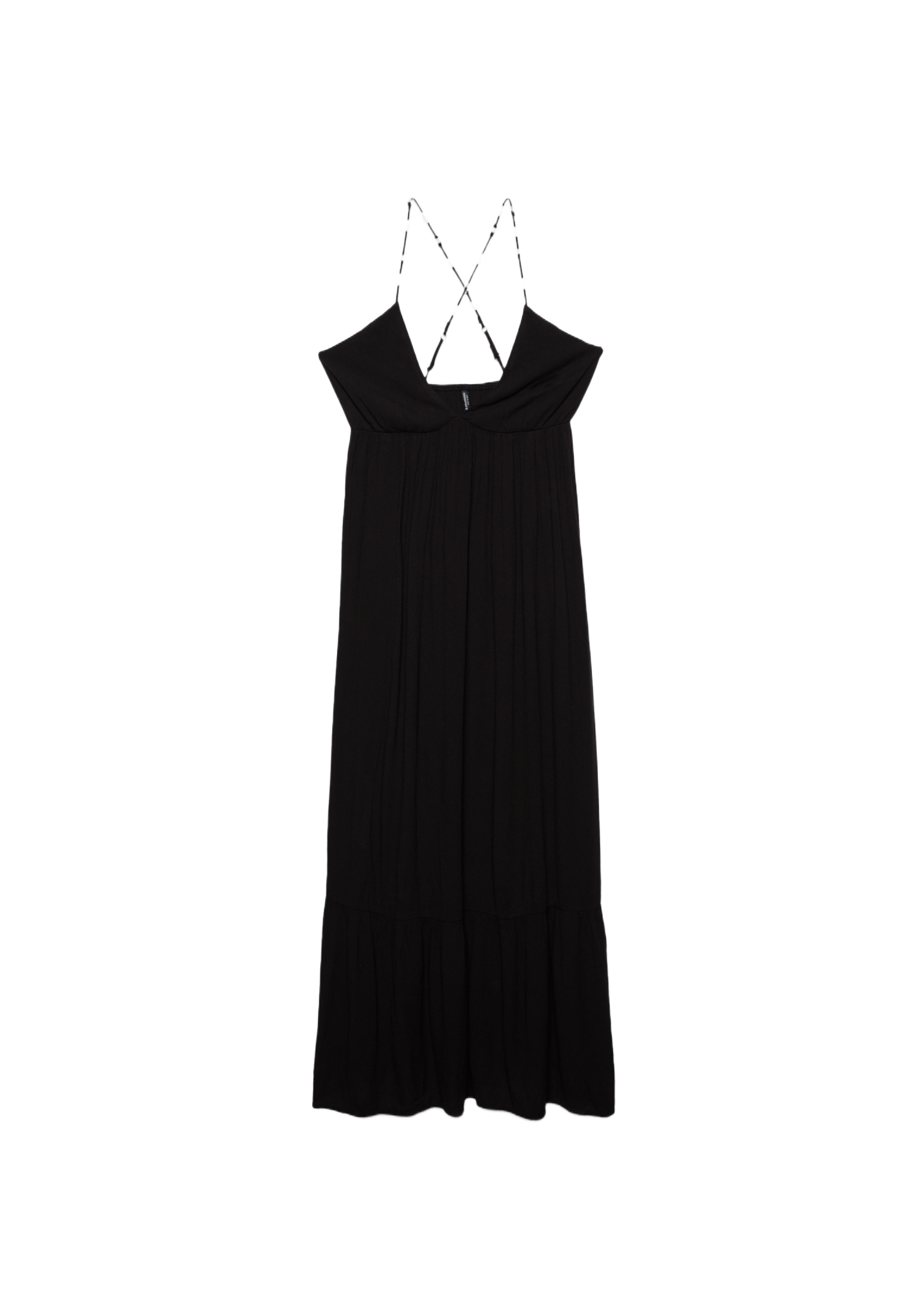 Long crepe dress with beading straps — Black