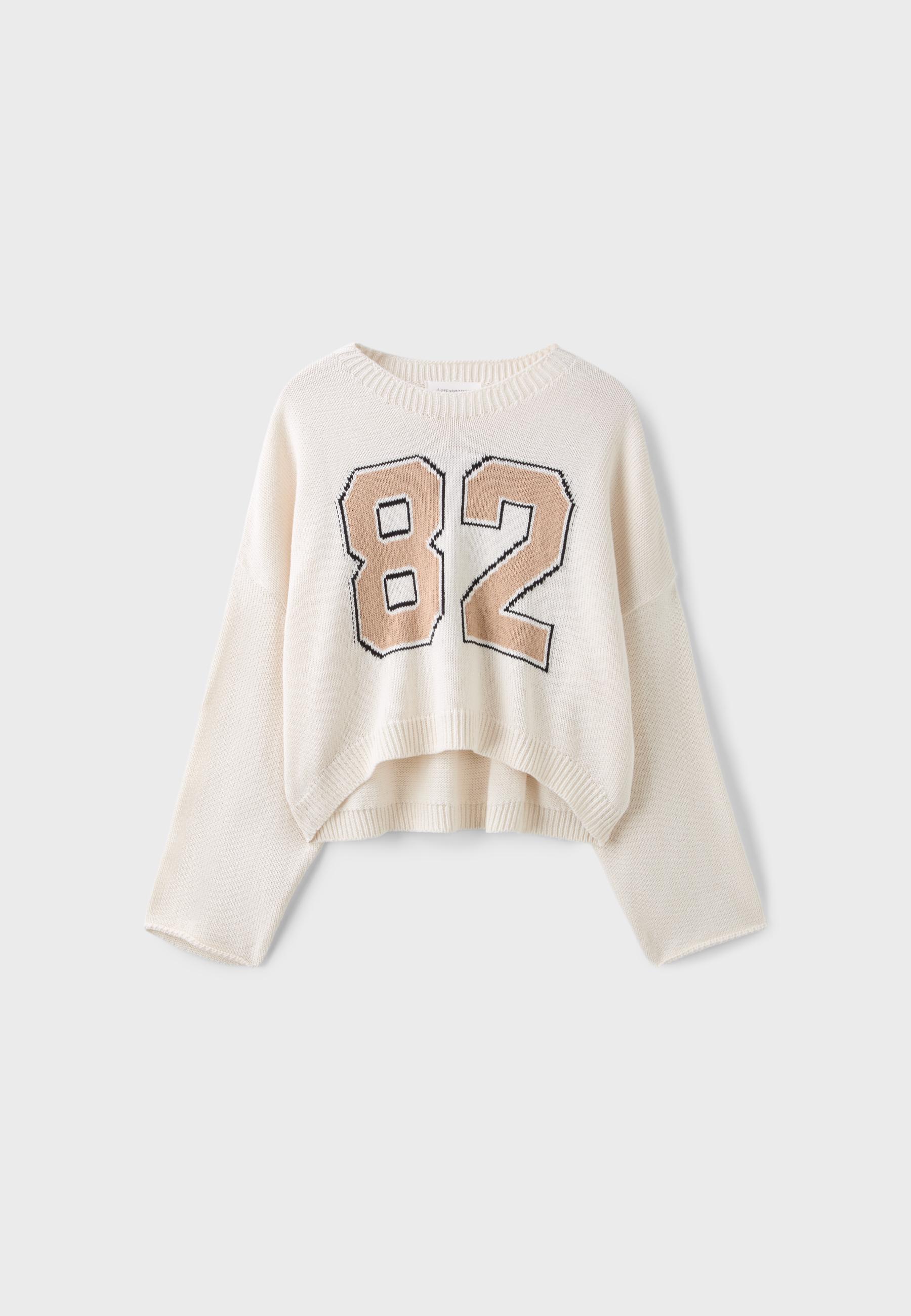 Number cropped knit jumper — Vanilla