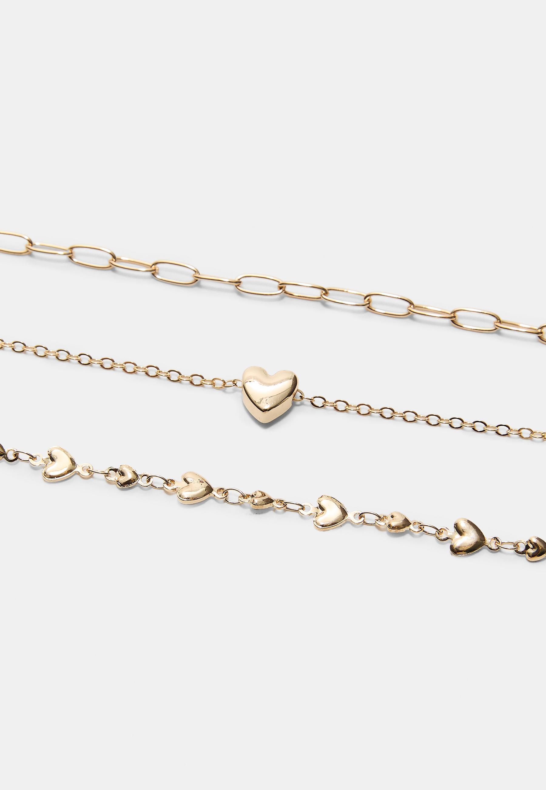 Set of 3 lariat heart necklaces — Gold