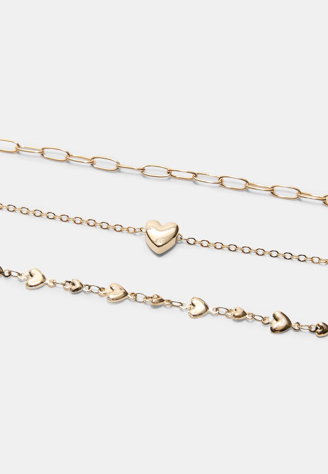 Set of 3 heart lariat necklaces — Gold