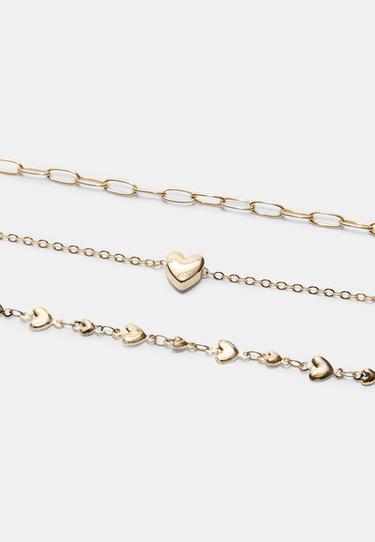 Set of 3 heart lariat necklaces — Gold 3