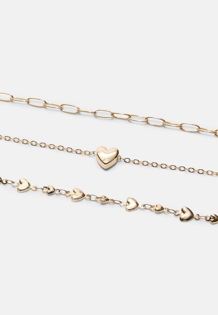 Stradivarius Σετ 3 Κολιέ Lariat Καρδιά Χρυσαφί Os φωτογραφία
