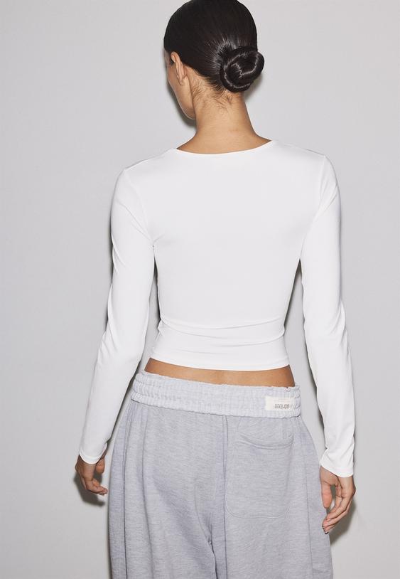 Stradivarius Long Sleeve Polyamide T-Shirt White M