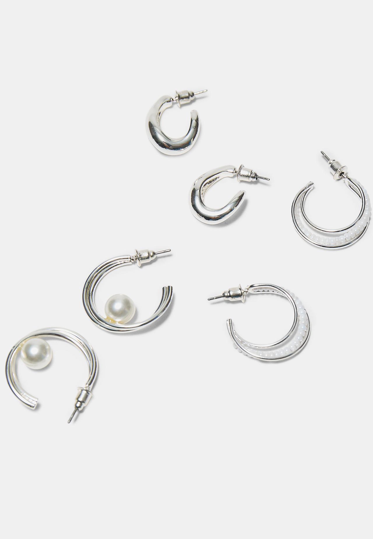 Set of 5 multipack faux pearl earrings — Grey
