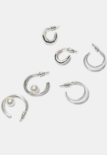 Set of 5 multipack faux pearl earrings — Grey 5