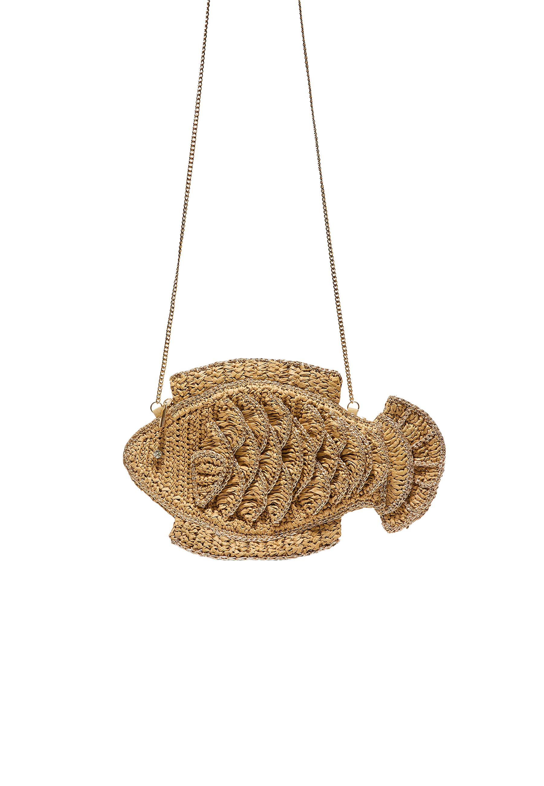 Fish-shaped raffia crossbody bag — Ecru