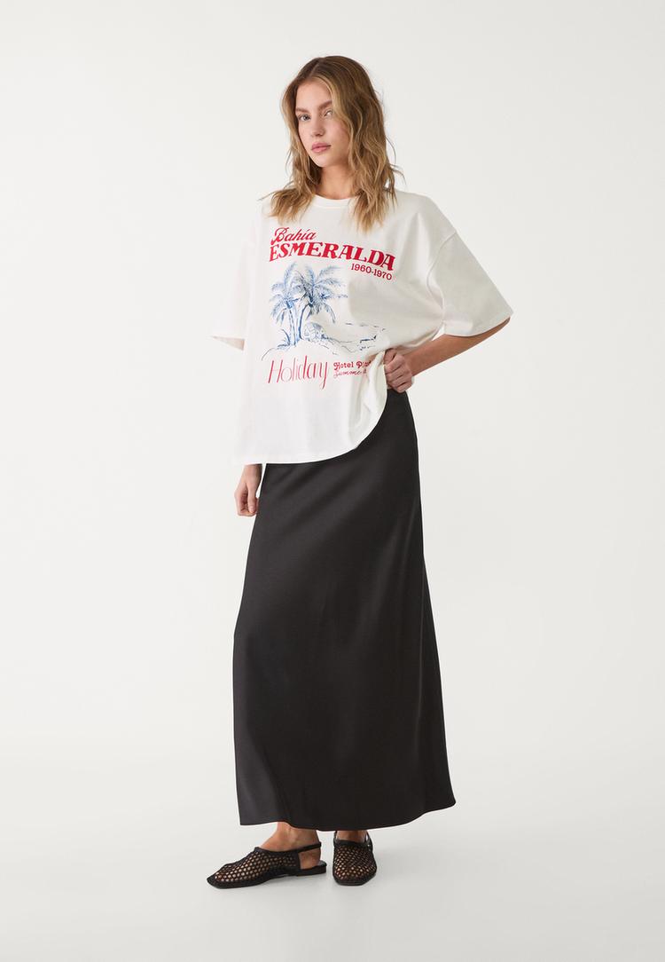 falda midi satinada