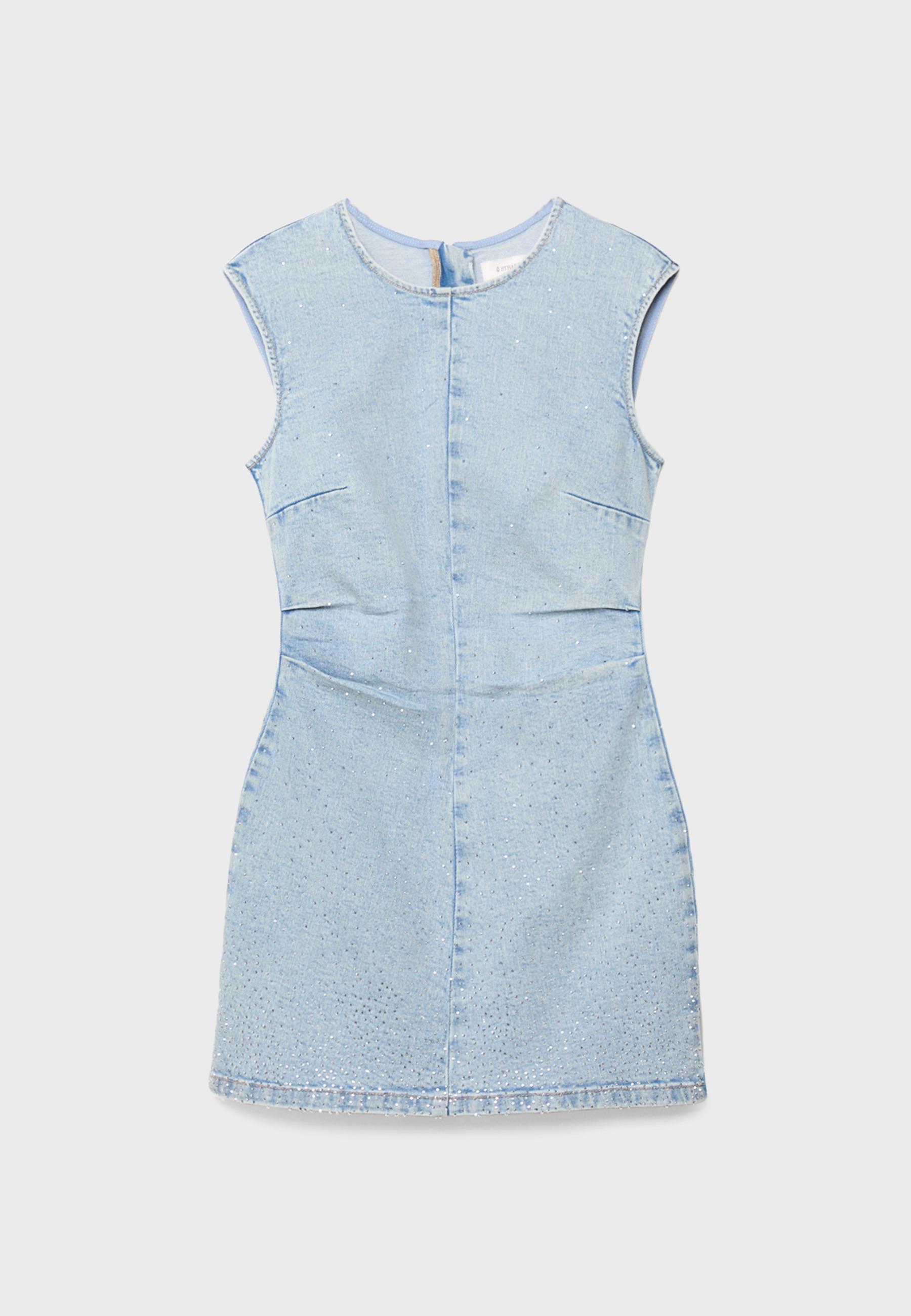 Payetli kısa denim elbise - Görsel 4