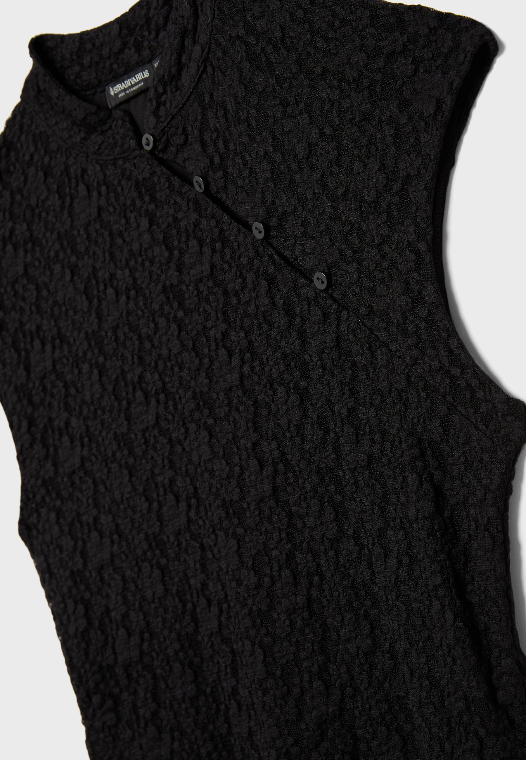 Lace stand collar top — Black