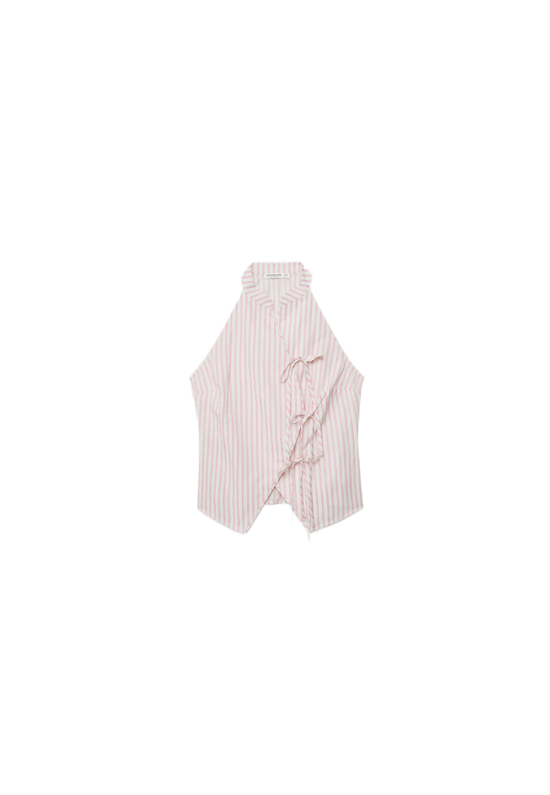 Semi-crinkled halter top with knots — Vanilla