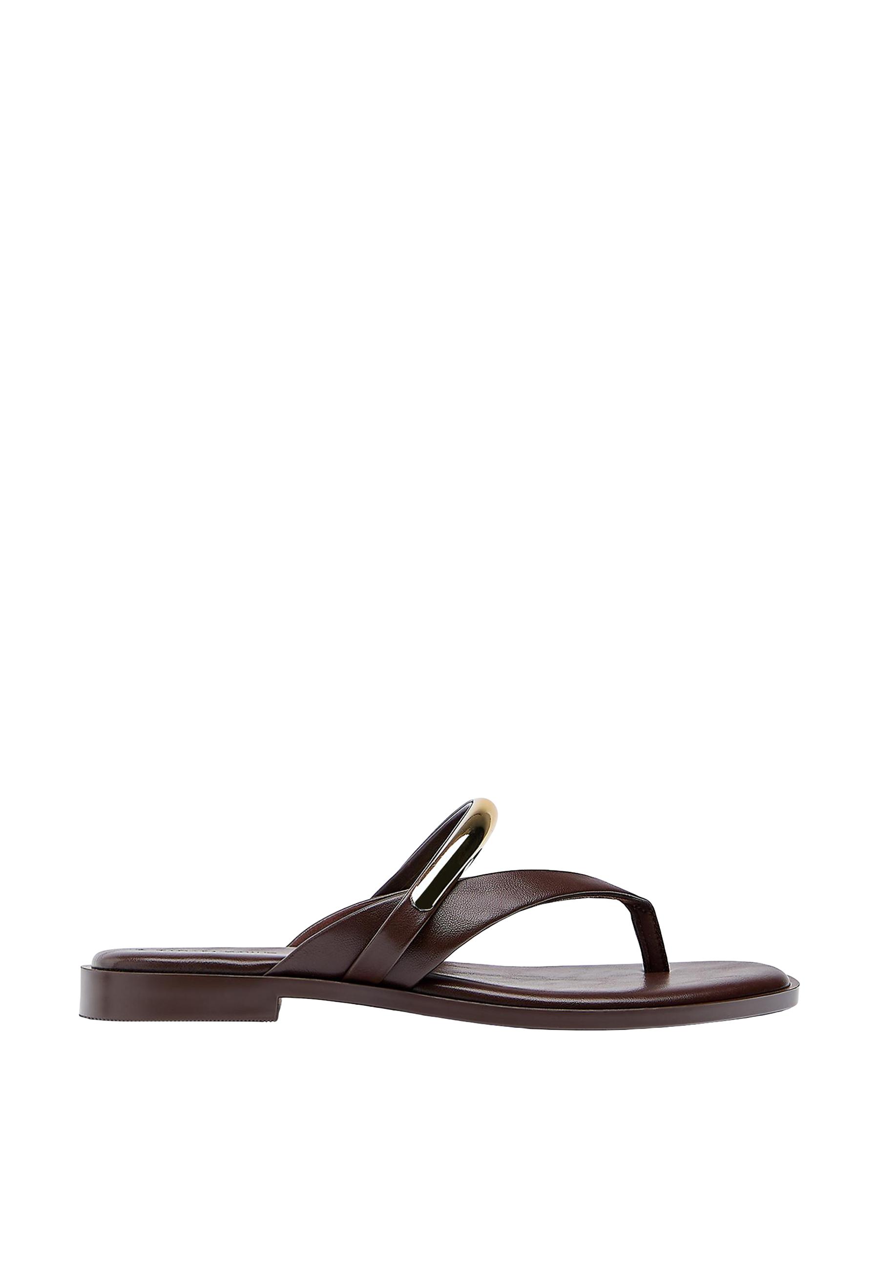 Flat thong sandals with metal detail — BROWN