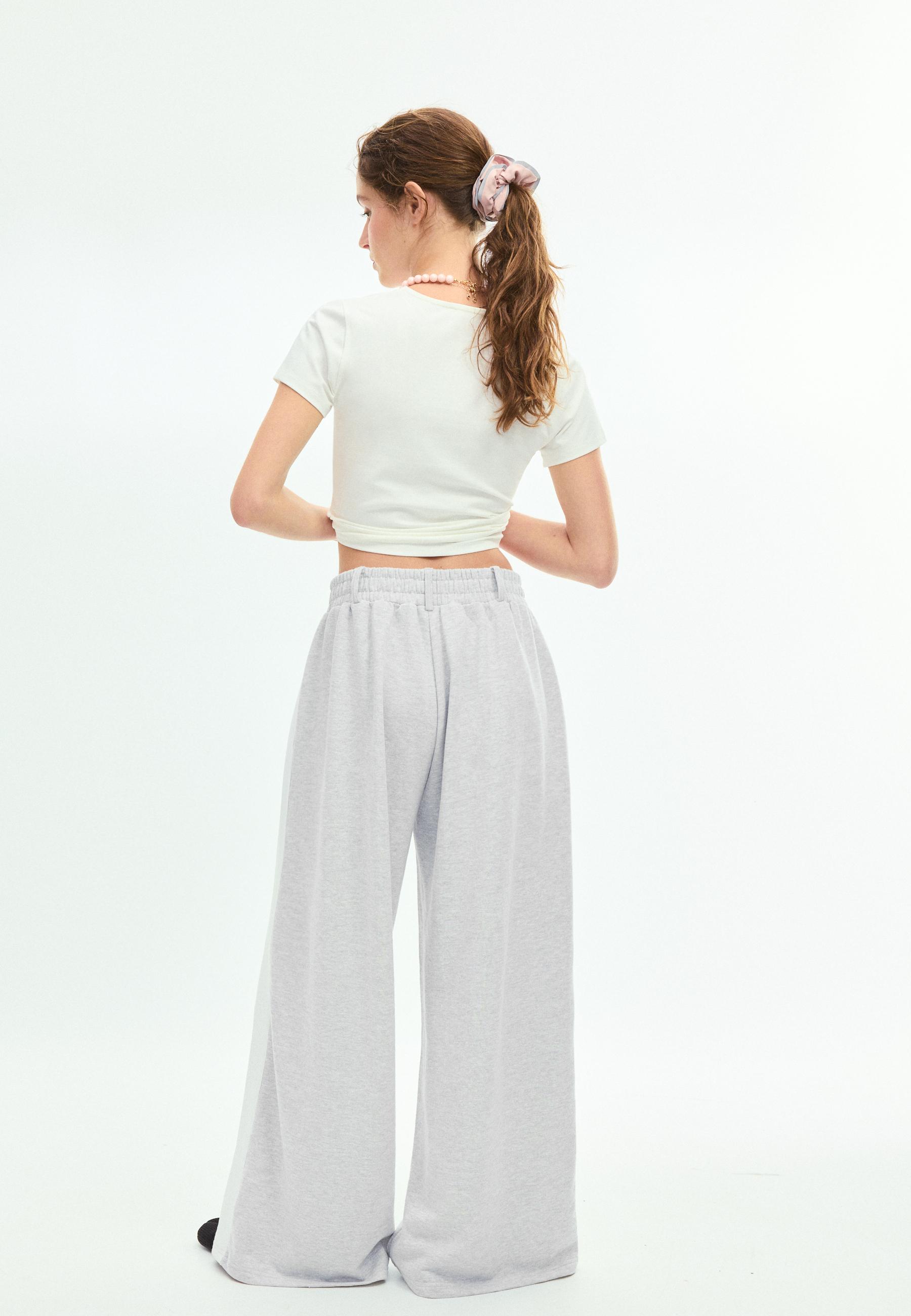 Wide-leg side stripe jogging trousers — Grey melange