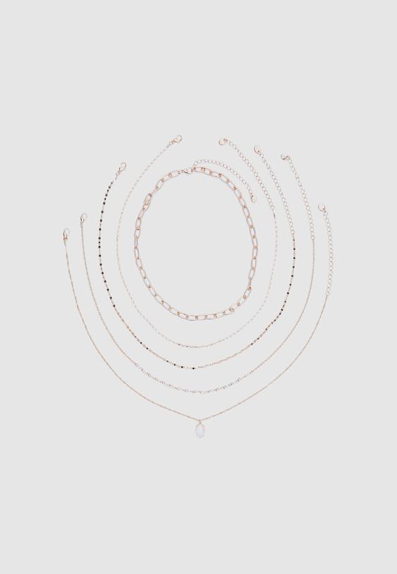 set 5 collares charm piedra rosa