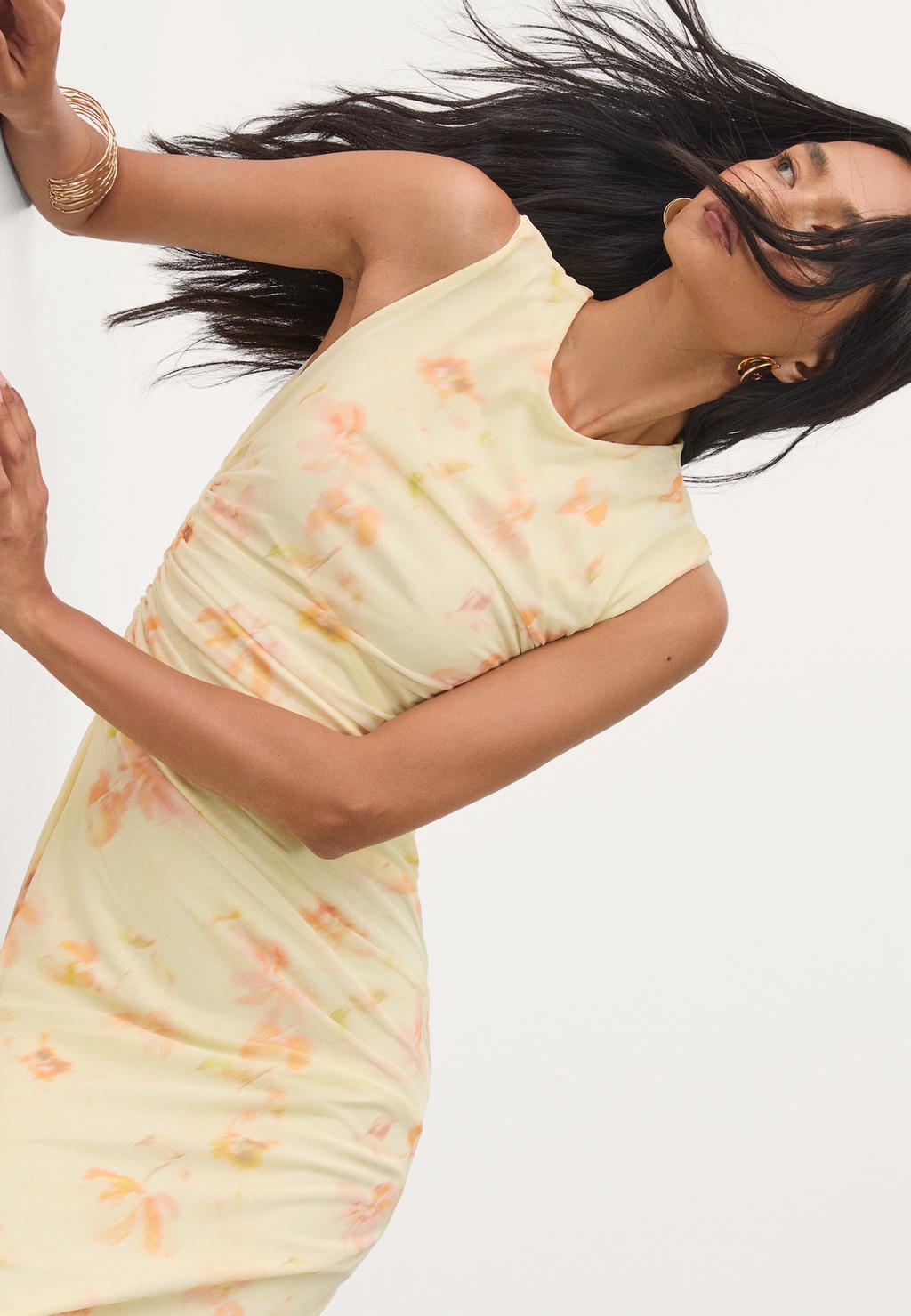 Printed tulle midi dress