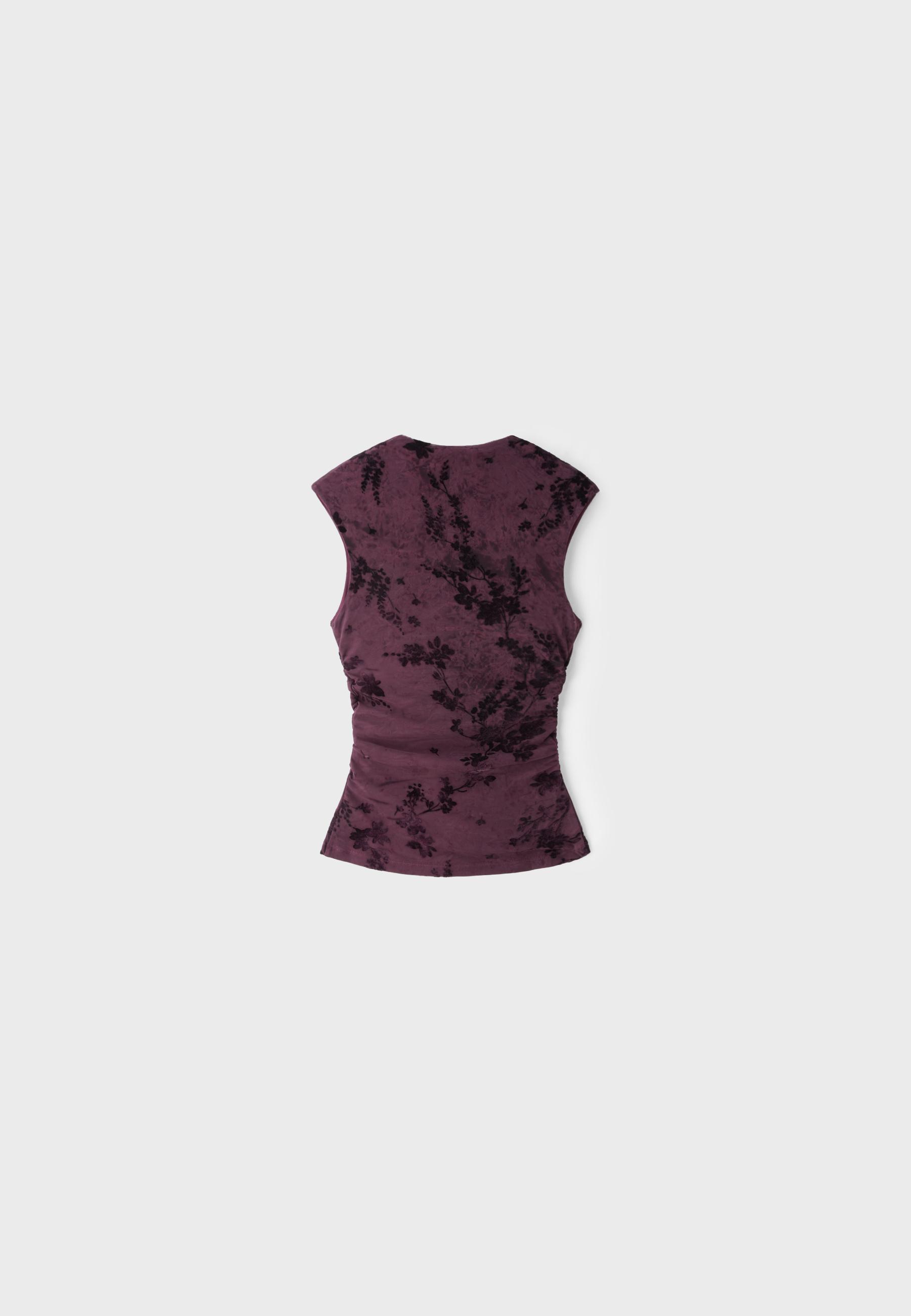 Flocked sleeveless funnel neck T-shirt — Purple