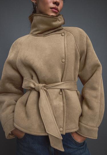 Faux suede double-faced jacket — camel 4