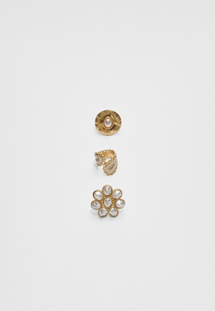 set 3 anillos flor