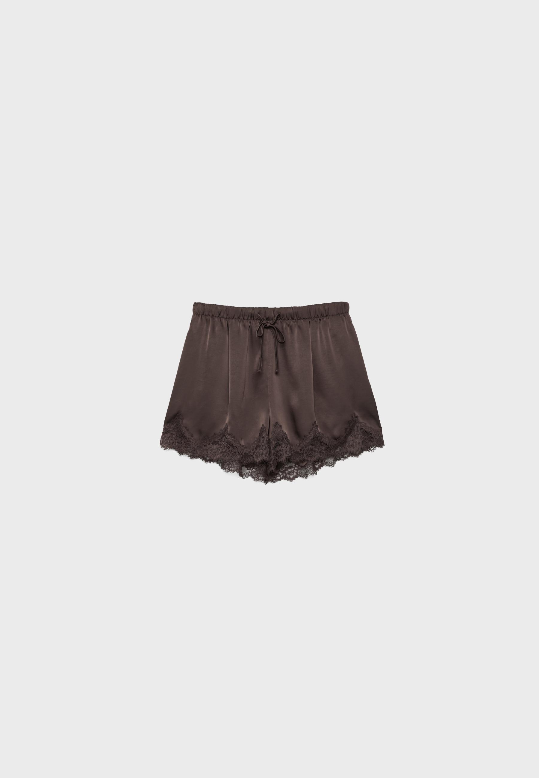 Satin lace shorts — Brown