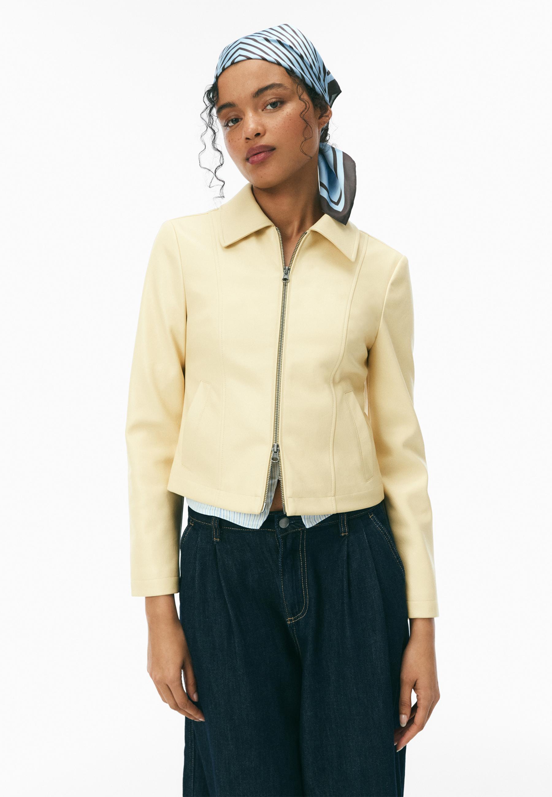 Fitted leather effect jacket — Pastel yellow