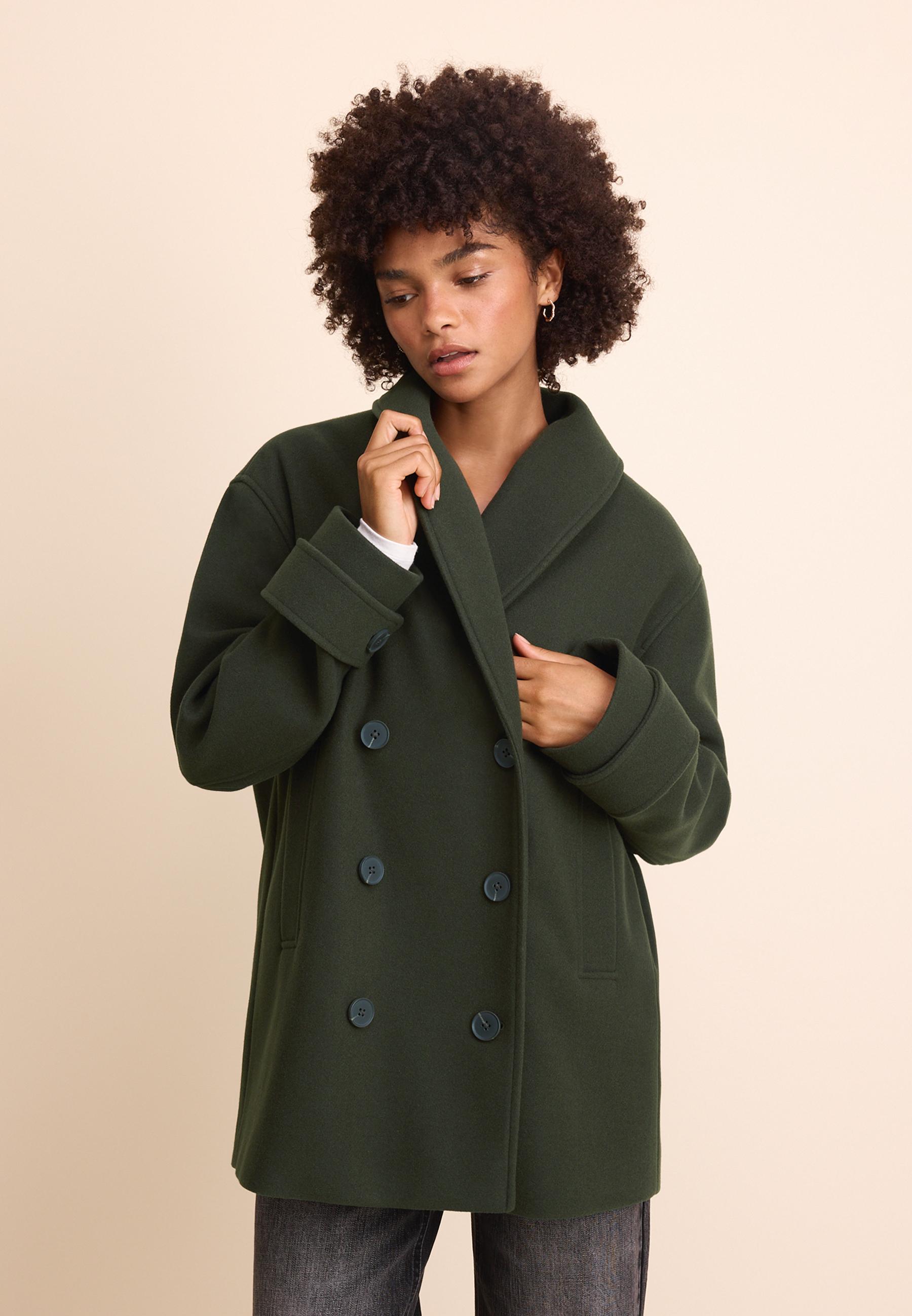 Shawl neck short coat — Khaki