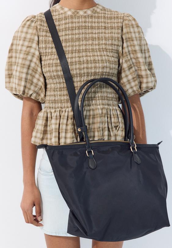 Stradivarius Contrast Shopper Crossbody Bag Black Os