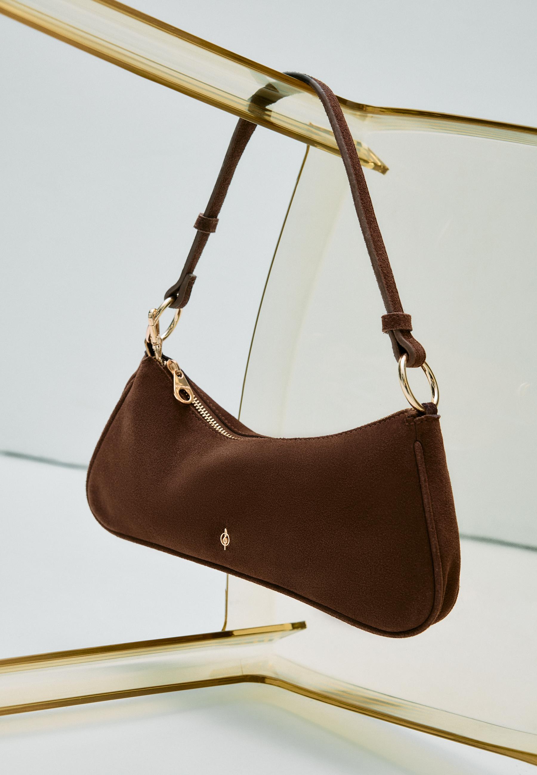 100% leather moon crossbody bag — Brown