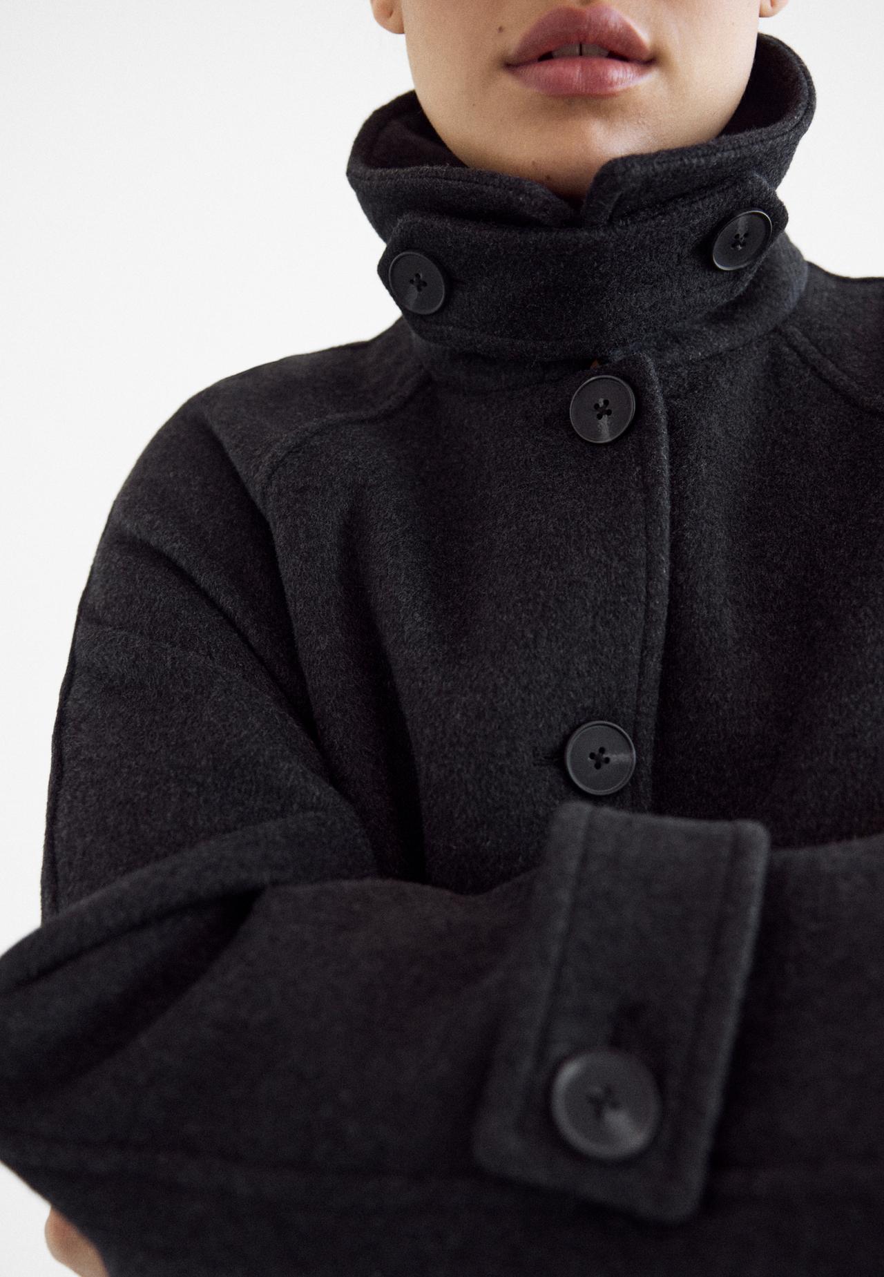 Long buttoned wool coat — Dark grey