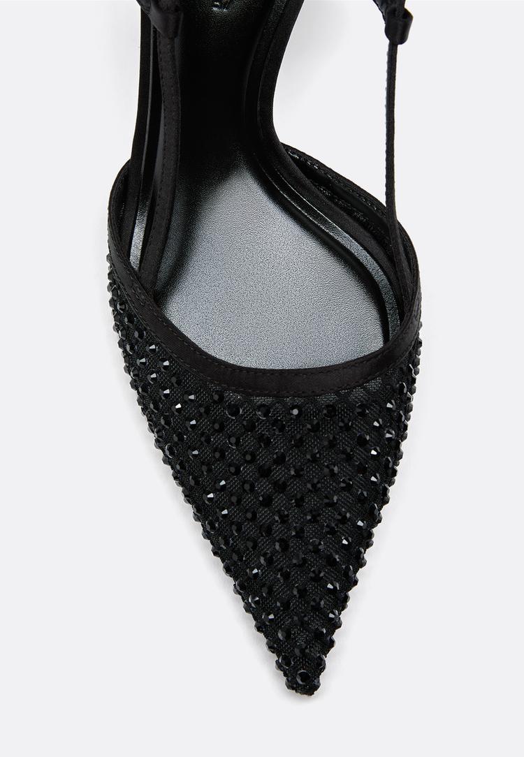 zapatos tacon mesh pedreria