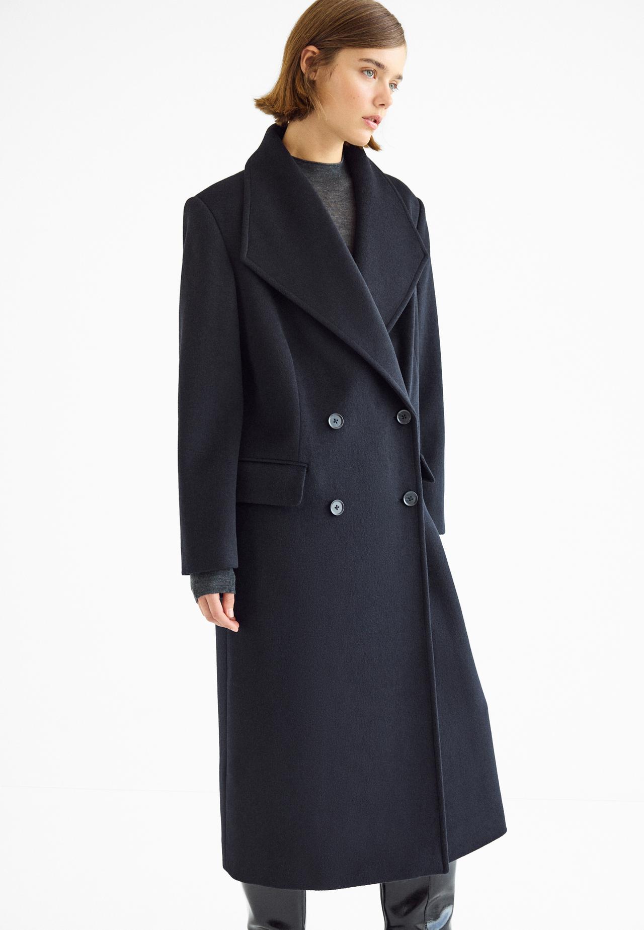 Long wool-blend coat — Navy blue