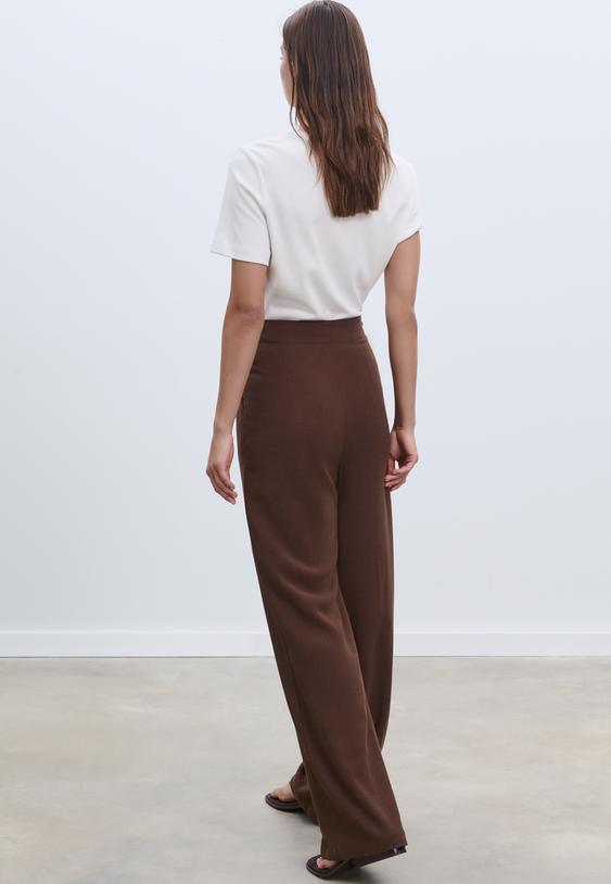 flowing linen effect trousers with bow