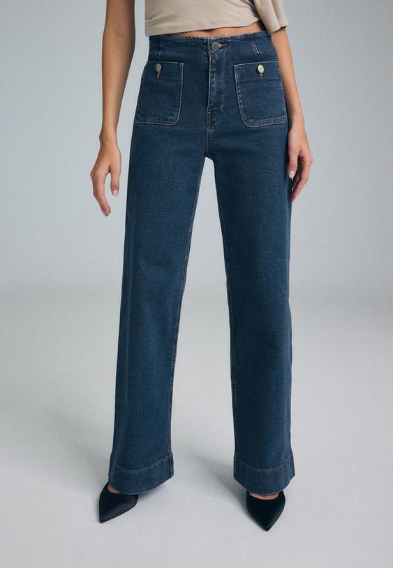 jeans minimalistas d77 com bolsos
