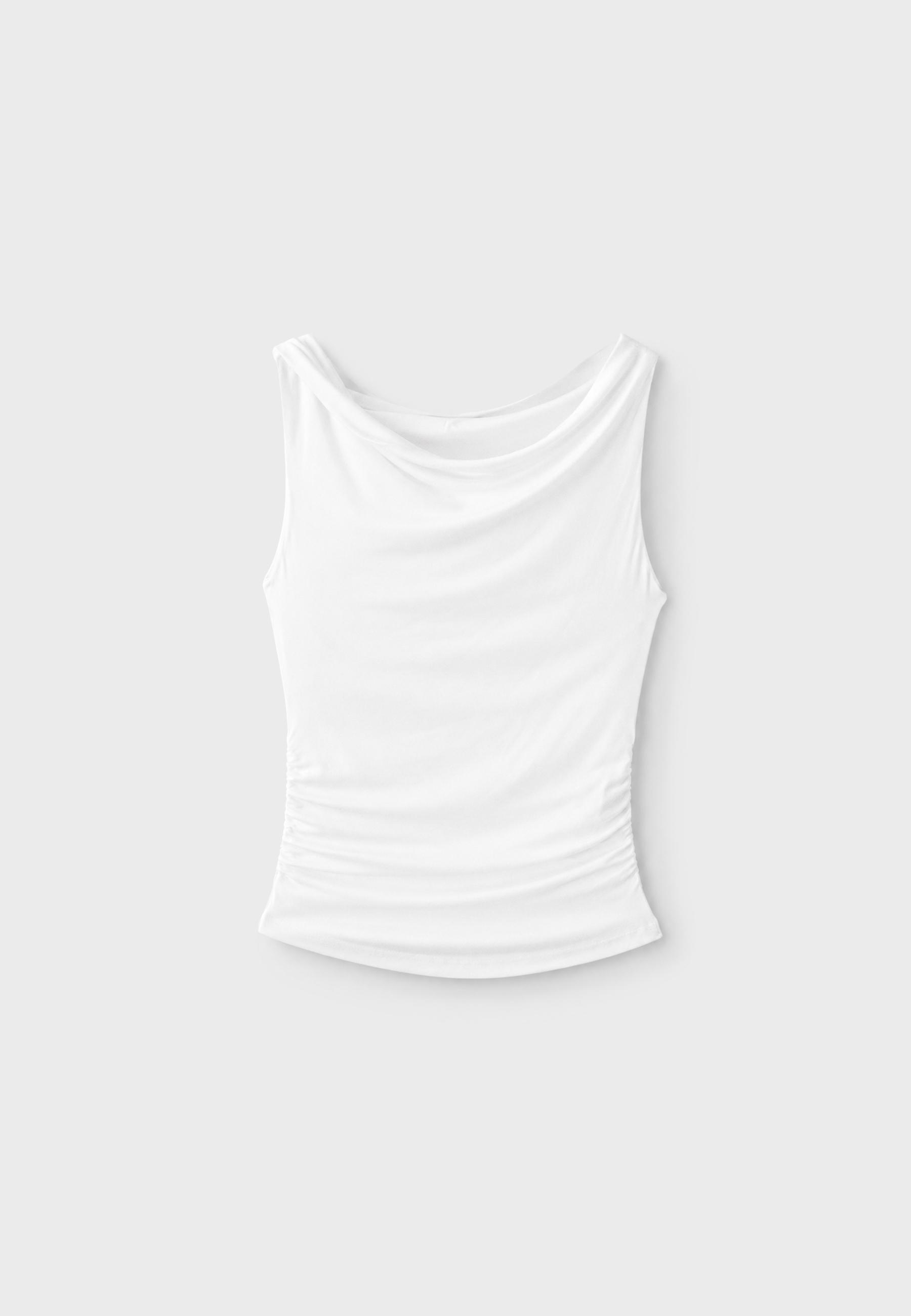 Asymmetric gathered T-shirt — Ecru