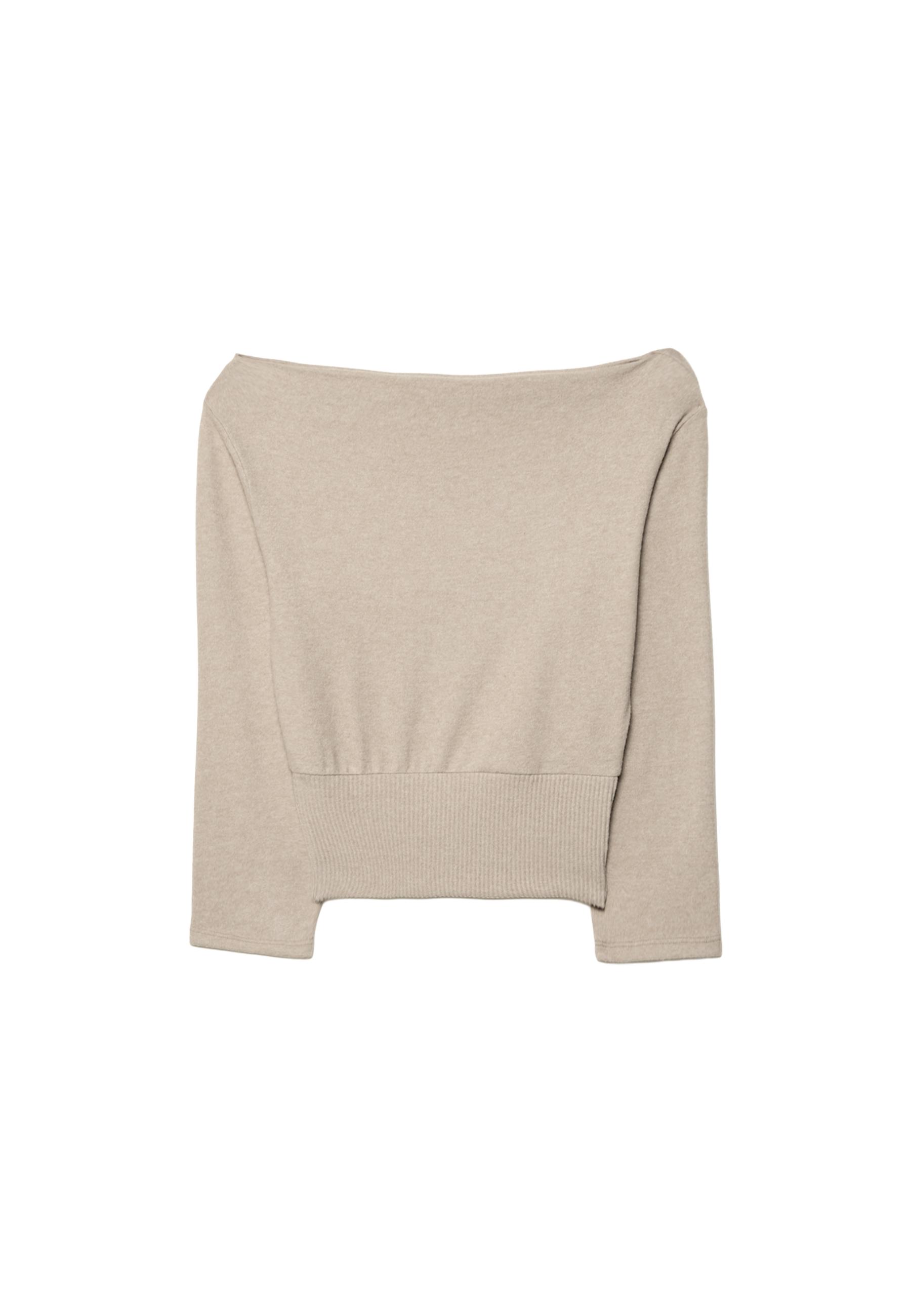 Boat neck knit T-shirt with sash belt — Stone