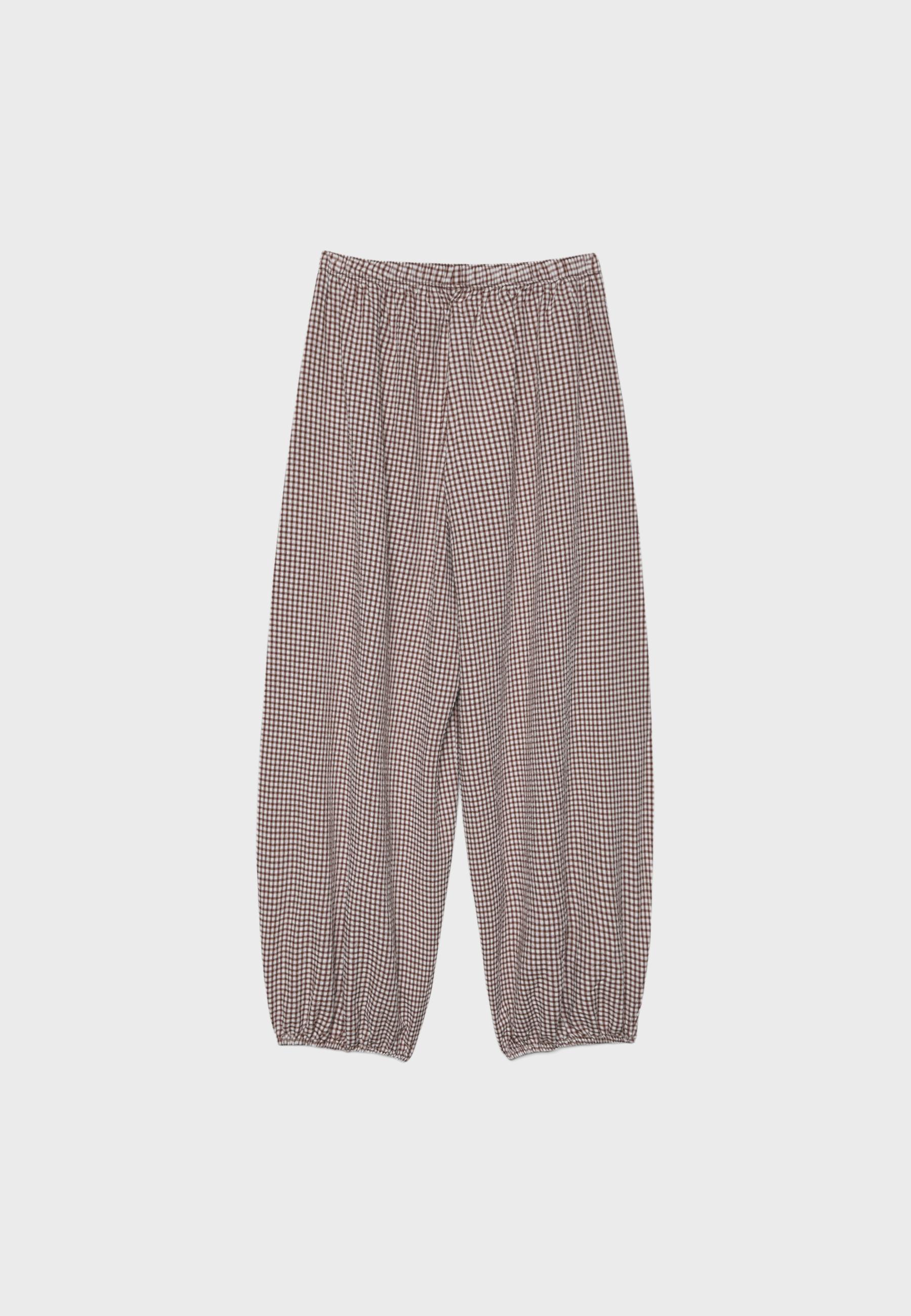 Checked print voluminous trousers — Terracotta