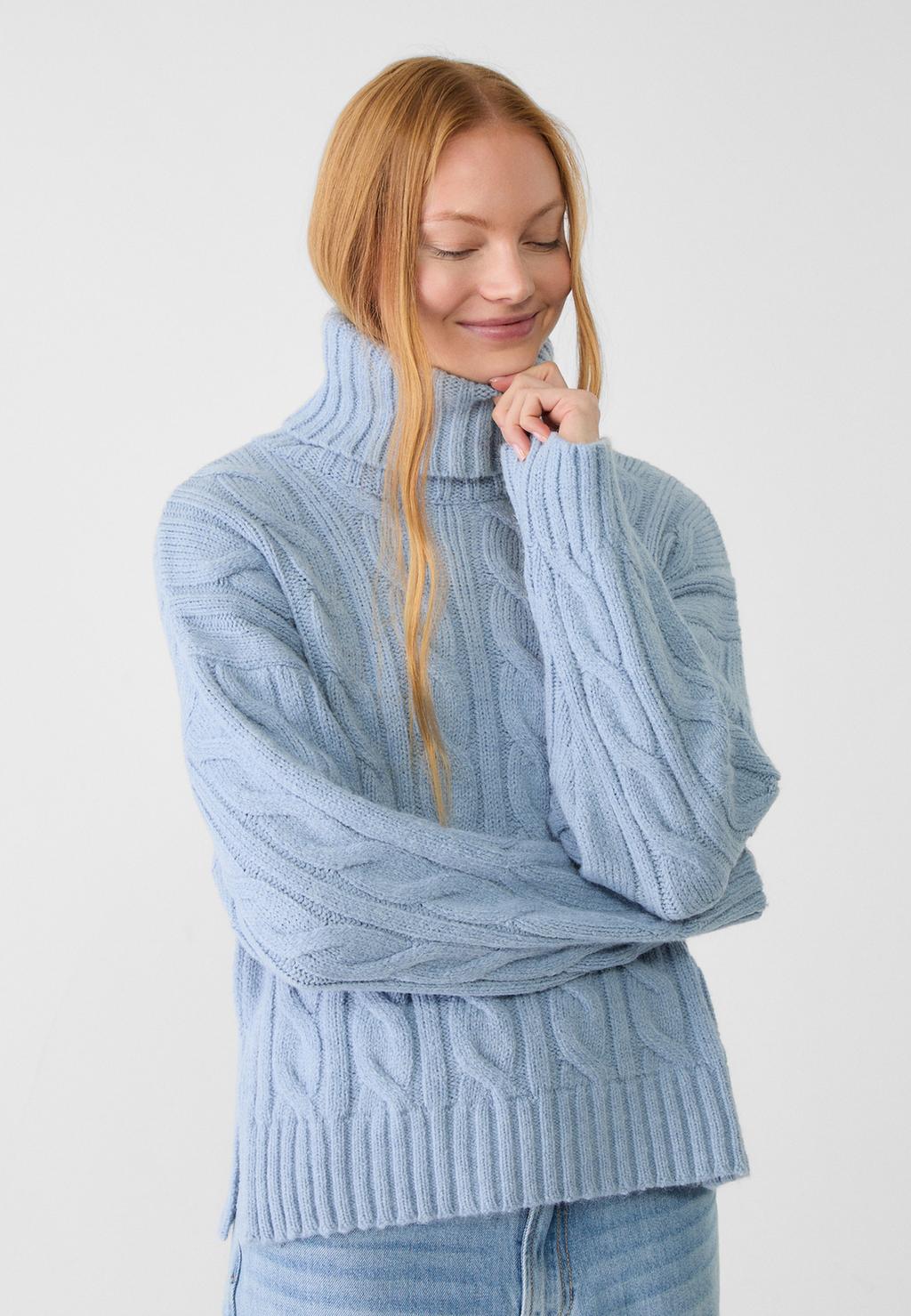 Turtleneck sweater in cable-knit fabric