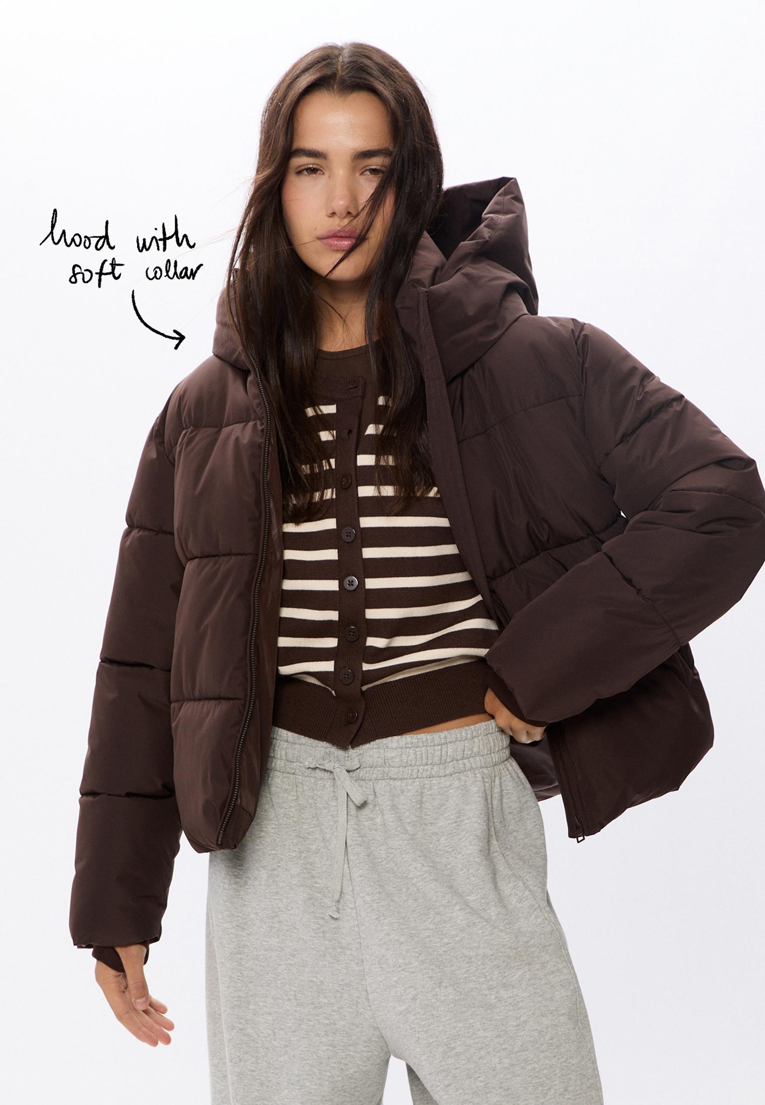 Hooded padded jacket — Brown